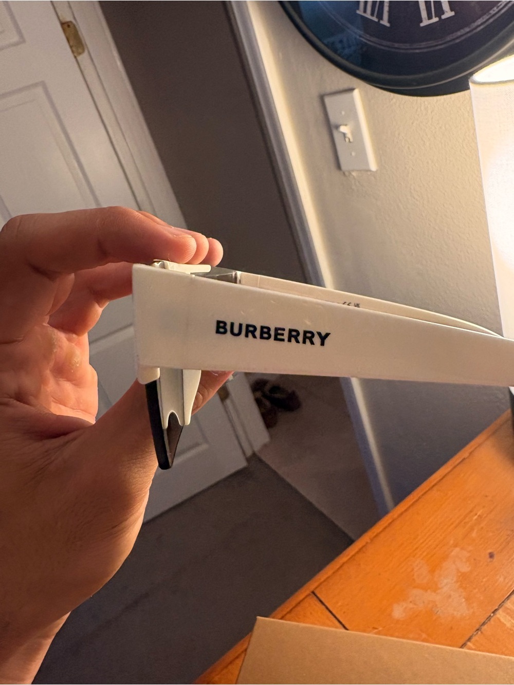 Burberry White-Trim Shield Sunglasses - Burberry Smoke Gradient Lens - Picture 4 of 6